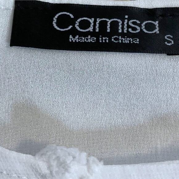 Camisa Women's White Swiss Dot Size S Lined Blouse Top Sheer Short Sleeves - Picture 2 of 7